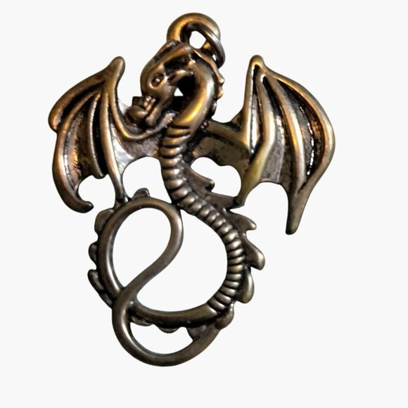 Dragon Pendant Flying Winged Goth Silver Tone 1.25" X 1" - Picture 3 of 6